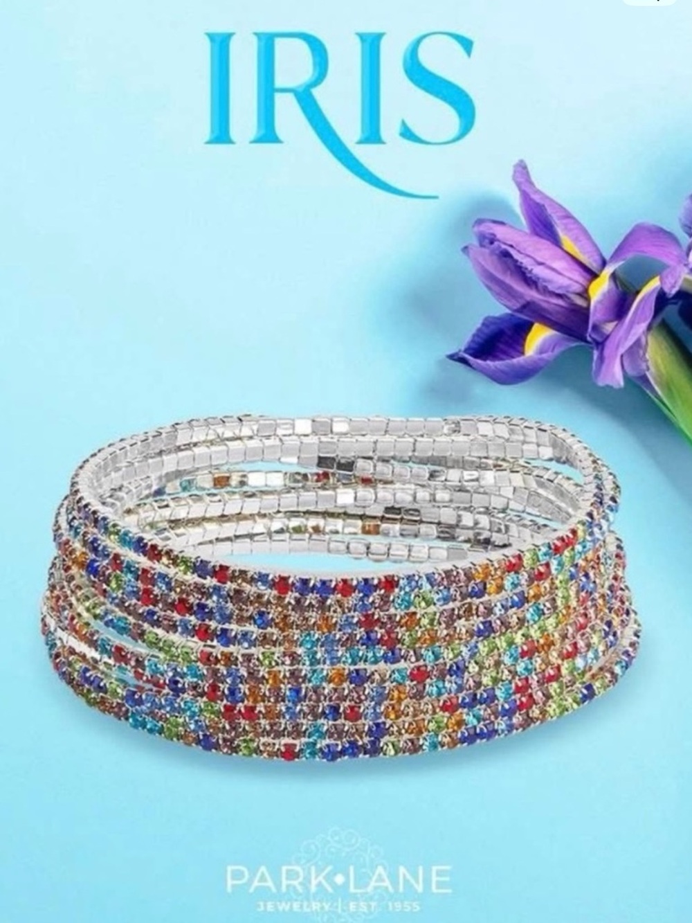 Park Lane Multicolor Crystal Wrap Bracelet — Blue, Red, Green, Yellow, Purple
